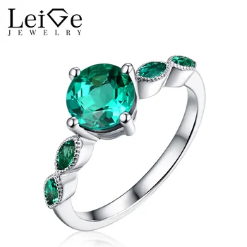 

Leige Jewelry Round Cut Emerald Ring Prong Setting Sterling Silver Rings with Stones for Women Classic Wedding Anniversary Gift