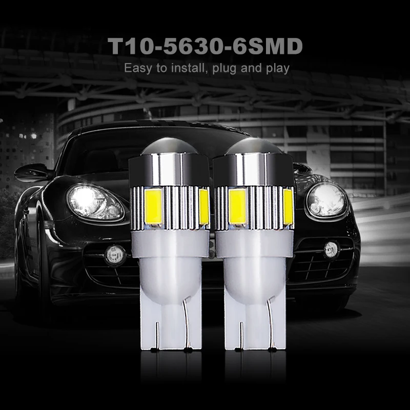 2 шт. Автомобильный светодиодный светильник лампа W5W T10 194 5630 6 SMD 12V белый авто