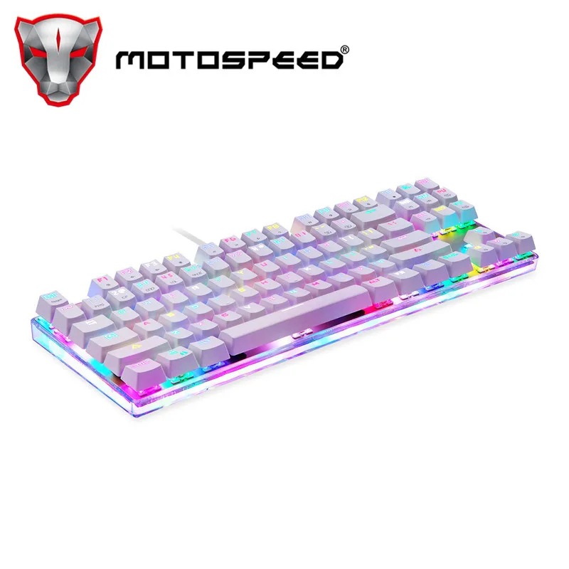 Motospeed K87S ABS USB2.0 Проводная Механическая клавиатура с RGB подсветкой синий переключатель для компьютерных игр и связывания белый 1,8 mCable