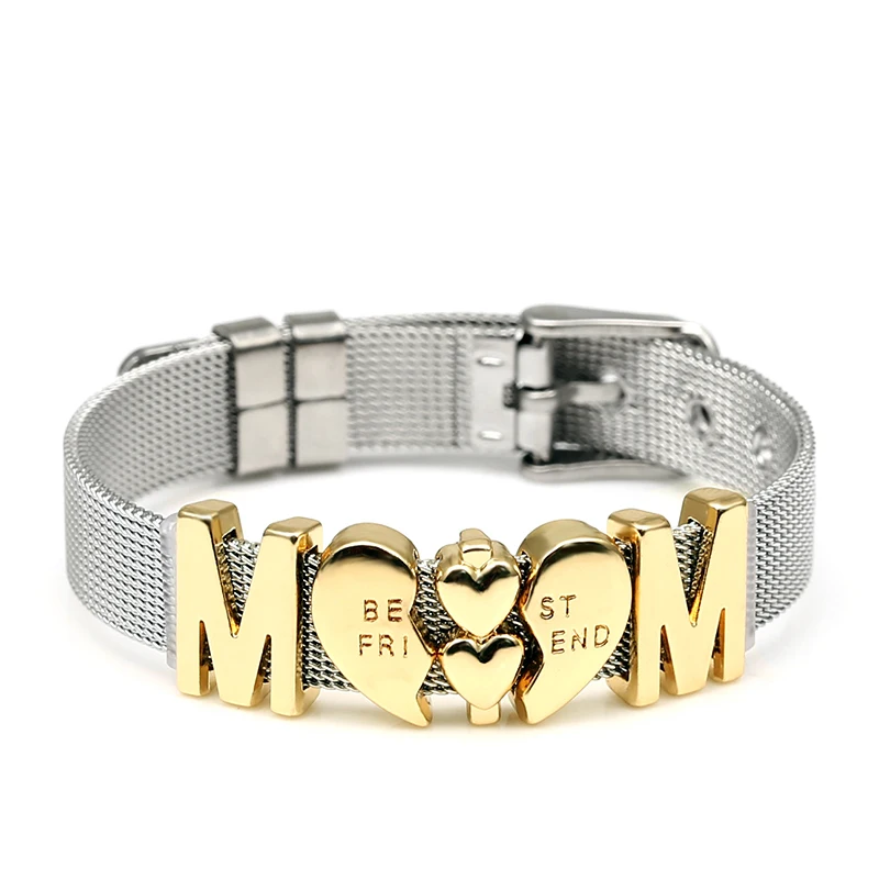 DINGLLY Новые двухцветные серебряные сетчатые браслеты из нержавеющей стали для женщин и мужчин, золотые бусины для любви, брендовые сетчатые браслеты и браслеты, подарки - Окраска металла: YD013