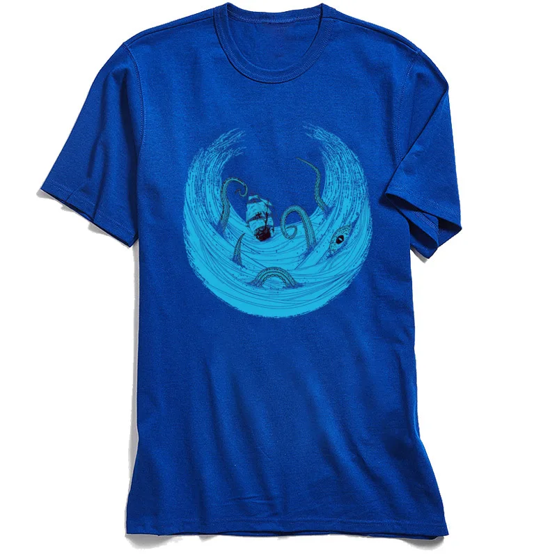 Krakens Whirlpool Tops Tees 2018 New Crew Neck Casual Short Sleeve Cotton Fabric Mens T Shirt Hip hop Clothing Shirt Krakens Whirlpool blue