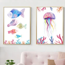 Cute Marine Life Fish Jellyfish Wall Art Canvas Painting Nordic Poster And Prints Wall Pictures For Living Room Home Decor