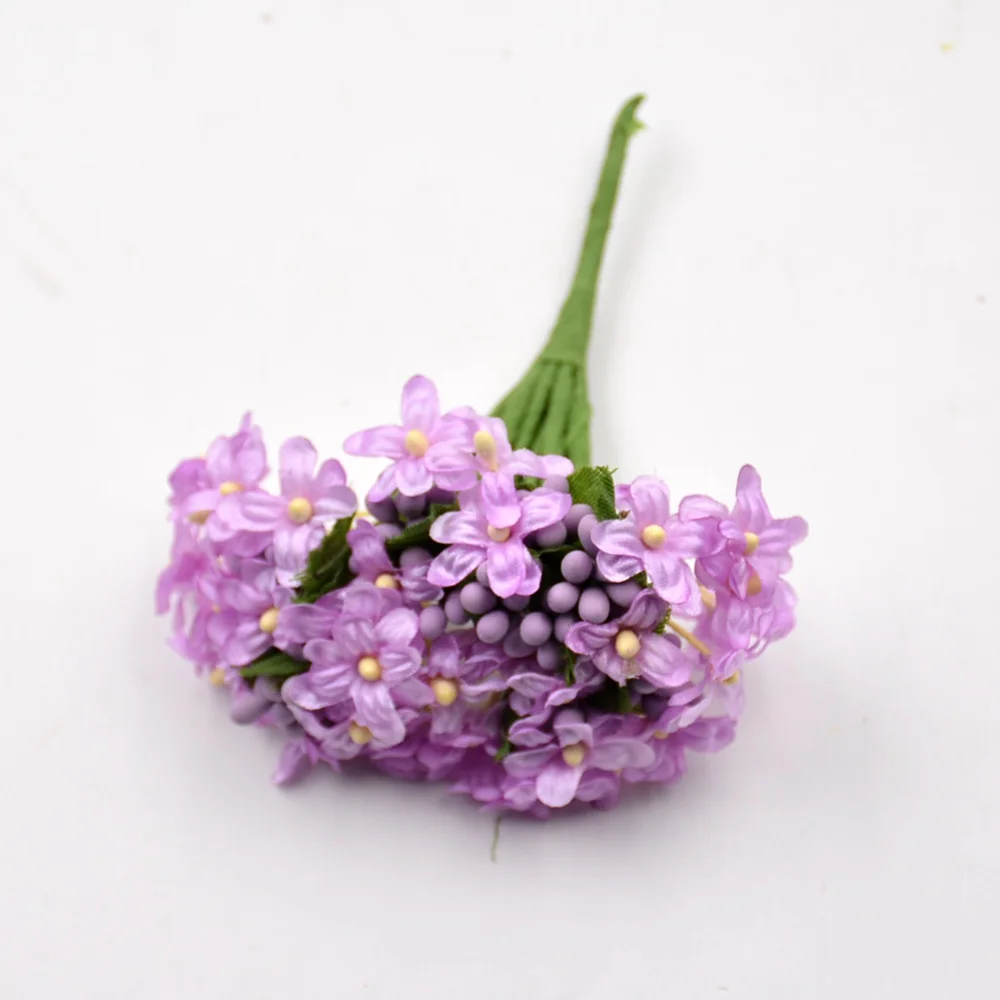 144 шт мини шелк искусственный цветок сливы Искусственные цветы украшения DIY Скрапбукинг декоративный венок поддельные цветы - Цвет: Фиолетовый