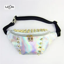 Поясная Сумка для женщин, лазерная ПВХ лента для живота, мотоциклетная сумка для ног, сумка с заклепками, поясная сумка, чехол для телефона, ремень с пряжкой, ремень для денег