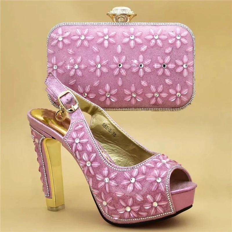 

Fashion Italian Shoes with Matching Bags High Quality Shoes and Bag Set African Sets 2019 Nigerian Wome High Heels Wedding Shoes