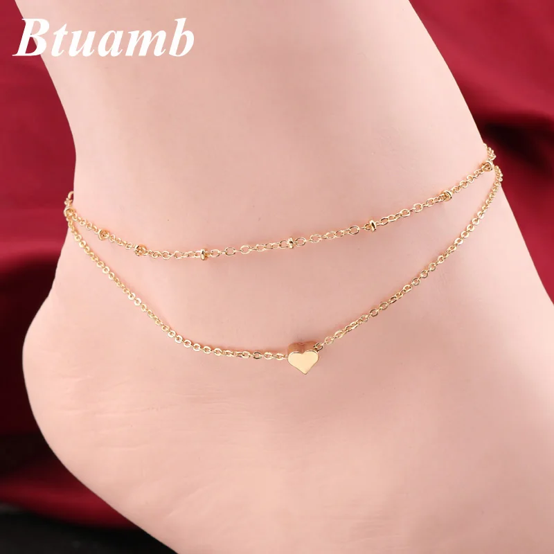 

Btuamb Simple Style Small Love Heart Anklets Punk Double Chain Bracelets Anklets for Women Gift Party Accessories Bijuterias