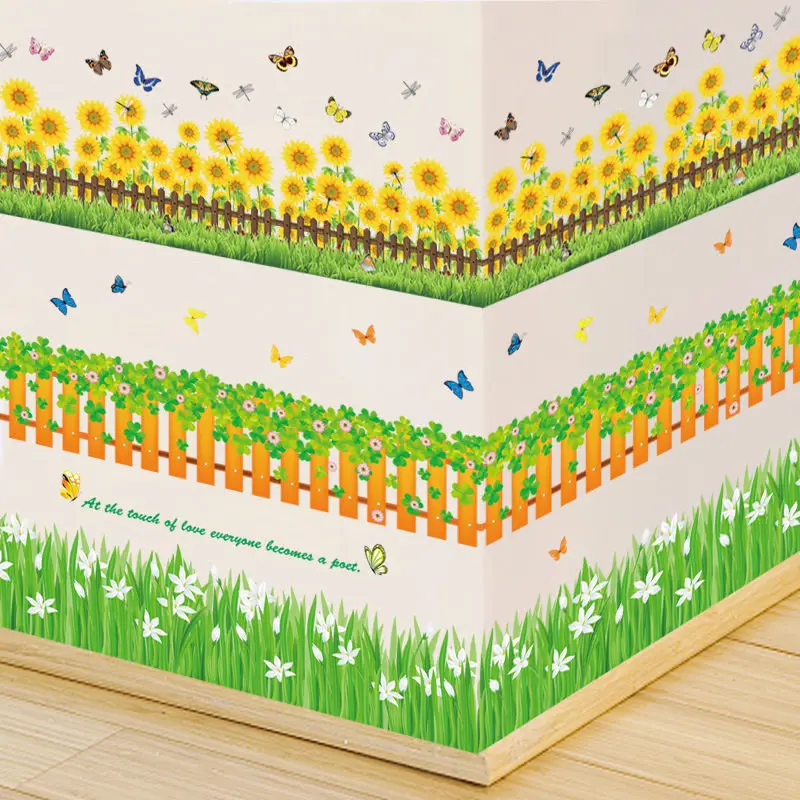 

Self Adhesive Wall Tiles Sticker Kitchen Bathroom Corner Borders Baseboard Line Home Decoration Grass Flower Mural Art Decals