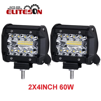 

Eliteson 2 PCS Motorcycle Auto Led Work Light 4 INCH 60W Led Bar Offroad Car Light ATV Trucks Spot Beam Driving Light