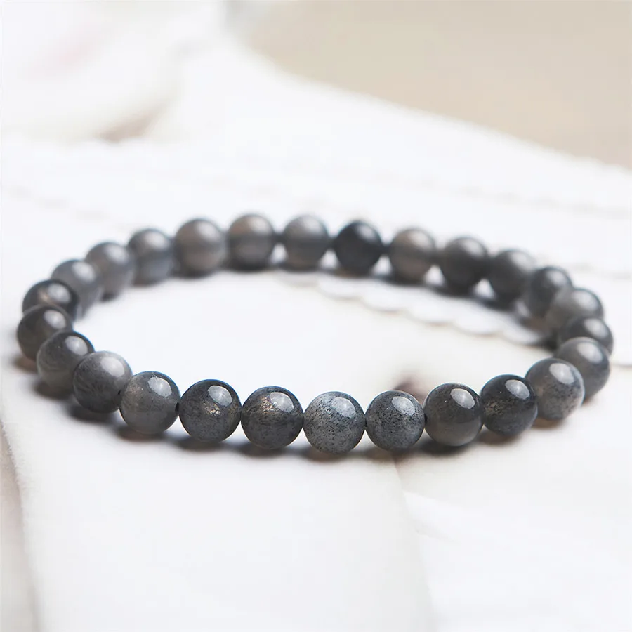 

Genuine Natural Black Sunstone Gems Bracelets For Women Lady 7mm Natural Labradorite Moonstone Crystal Round Bead Bracelet
