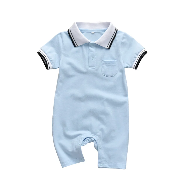Летний комбинезон для новорожденных мальчиков; комбинезон с короткими рукавами в джентльменском стиле; Одежда для младенцев; одежда для малышей - Цвет: Небесно-голубой