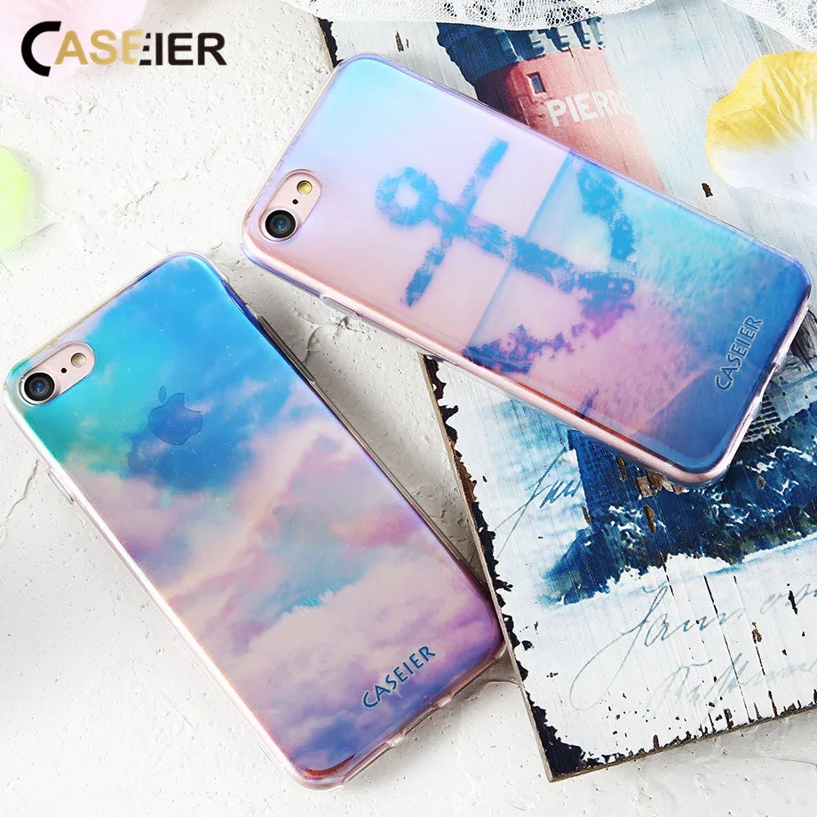 

CASEIER Patterned Phone Case For iPhone 7 7 Plus Soft Silicone TPU Cases For iPhone 8 8 Blue-Ray Luxury Sky Capinha Funda Capa