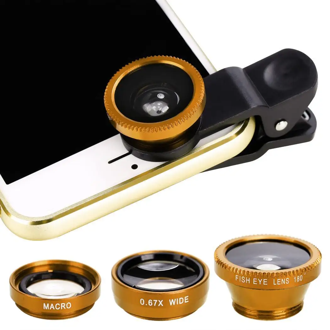 yellow 3-в-1 Широкий формат макро Объективы для телефона Fisheye Камера Наборы рыбы глазные линзы с 0.67x зажим для iPhone samsung сотовый телефон - Цвет: yellow
