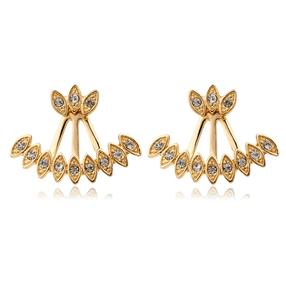 

Ear Jacket Double Sided Gold Color Peacock Feather Eye Pave CZ Back And Front Swing Stud Earrings For Women Girls Jewelry Aros