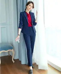 Высокое качество Формальные женские брюки костюмы синий Блейзер и куртка наборы рабочая одежда Деловая одежда Дамская офисная форма