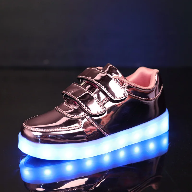 Loop de Carregamento Sapatos das Meninas dos Meninos Sapatos de Flash Kashiluo Crianças Levaram Sapatos Sneakers Crianças Gancho Usb Moda Luminosa Brilhante 21 das meninas dos meninos sapatos de flash brilhante