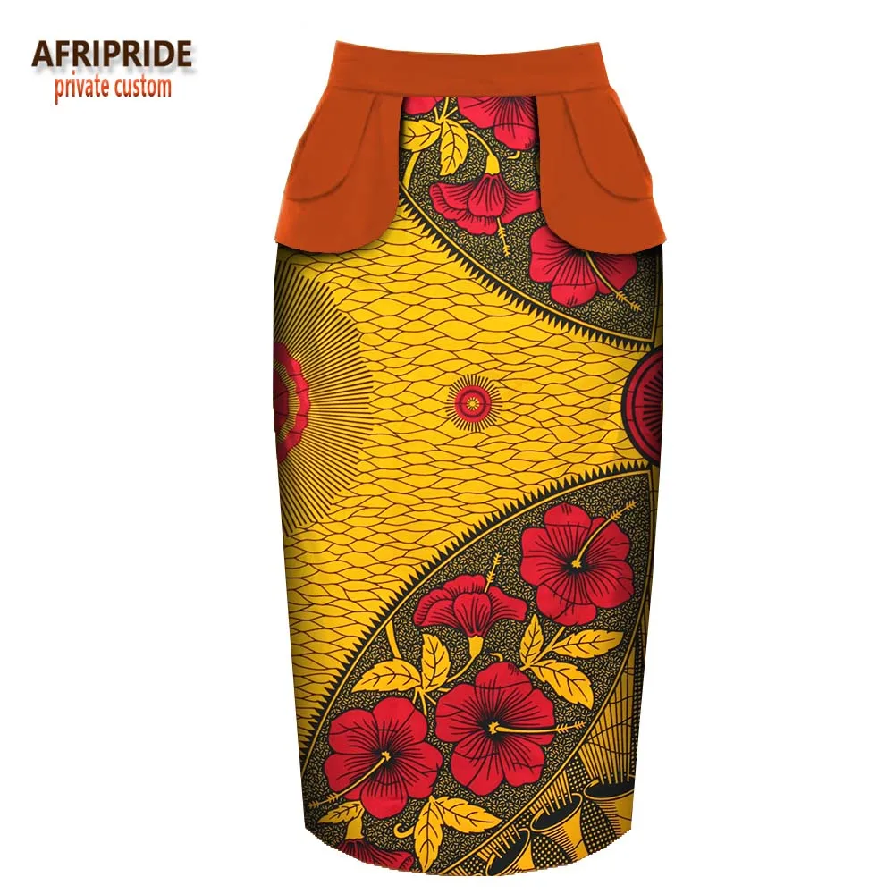 

2018 spring casual pencil skirt for women AFRIPRIDE nature waistline mid-calf length women batik cotton skirt plus size A1827002