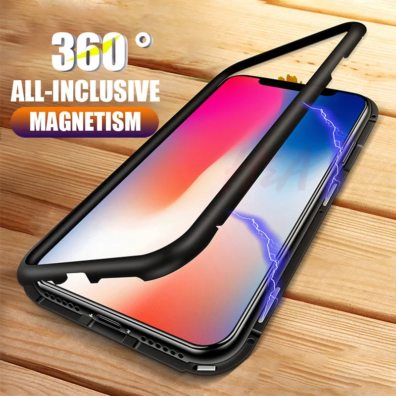 Goede H amp; A Magnetische Adsorptie Telefoon Case Voor iPhone X Voor iPhone 8 7 Plus Magnetische Gehard Glas Beschermende Cover voor iPhone 7 Gevallen