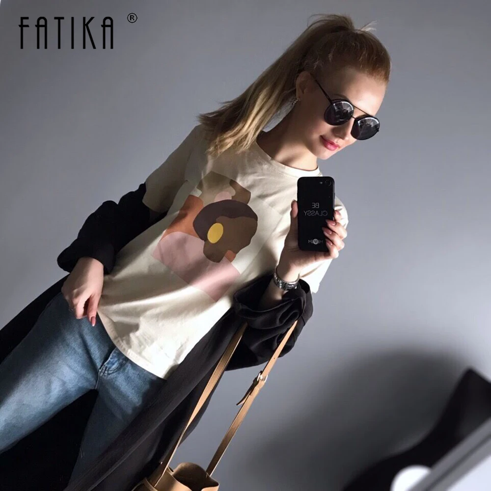 

FATIKA Loose Round Neck T Shirts Streetwear Short Sleeve Tops Cotton Casual Korean Style Tee 2019 Summer New Hot