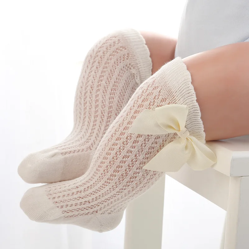 Г. Новые нескользящие носки для маленьких девочек кружевные носки принцессы до колена длинные сапоги-трубы - Цвет: Бежевый