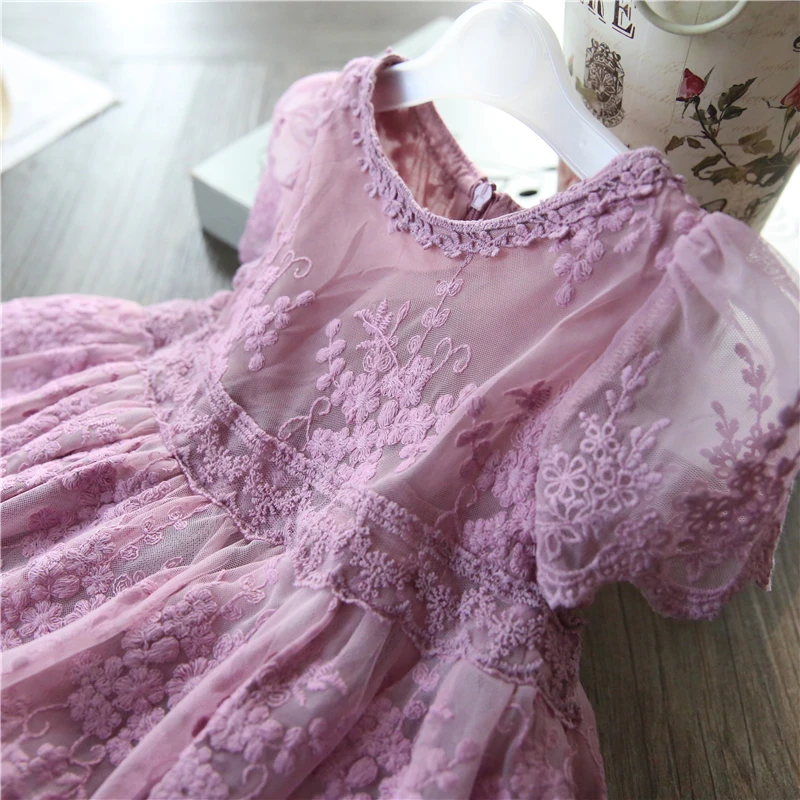 Платье с цветочным узором для девочек; кружевное бальное платье с вышивкой; платья для девочек; праздничное однотонное платье принцессы; одежда для свадьбы; платье для выпускного