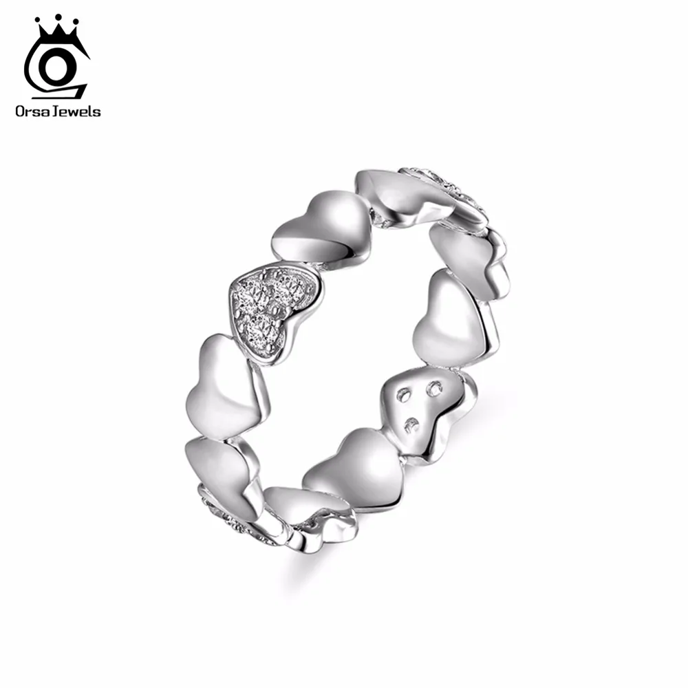 

ORSA JEWELS New Arrival Rose Gold Color & Silver Color Rings for Women Dazzling Heart Shape Rings with Micro Paved CZ OR142