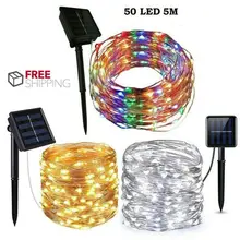 5 м длиной 50 светодиодный солнечный свет гирлянды водонепроницаемый медный провод Фея открытый сад