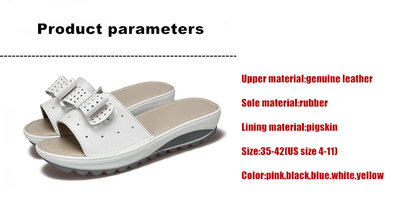 WOIZGIC Women Female Ladies Genuine Leather Shoes Platform Sandals Slipper Outdoor Summer Cool Beach Bow 41 42 BLAC-1792