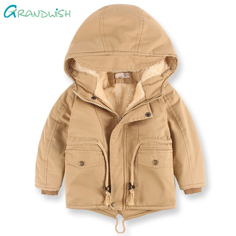 

Grandwish Boys Winter Coats Children Warm Inner Thicken Clothes Hooded Jacket Baby Kids Woolen Outerwear 24M-8T,TC198