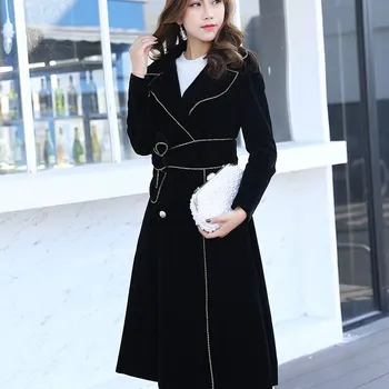 

Winter Parka Female Velour Jacket Coat With Belt Vintage Ladies Overcoat 2017 Puffer Jacket Warm Outerwear jaquetas feminino