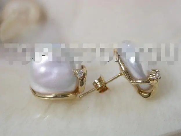 

Free Shipping >> Stunning 12mm round coin white pearls stud earrings 14k E937