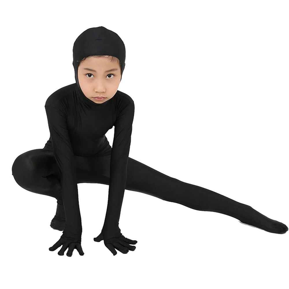 Черный боди с открытым лицом, покрытие для ног и рук, спандекс, лайкра, зентай, костюм, черные облегающие костюмы, чистый цвет - Цвет: Черный