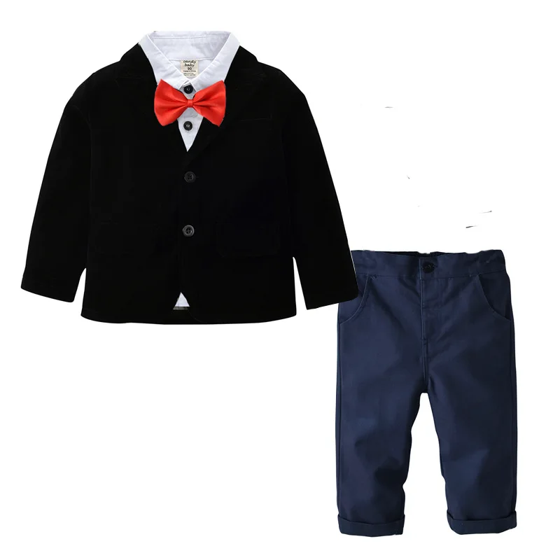 Осенний Детский костюм, блейзеры, новинка года, рубашка для маленьких мальчиков, комбинезоны, пальто, галстук, костюм для мальчиков, свадебная официальная одежда, хлопковая детская одежда - Цвет: Черный