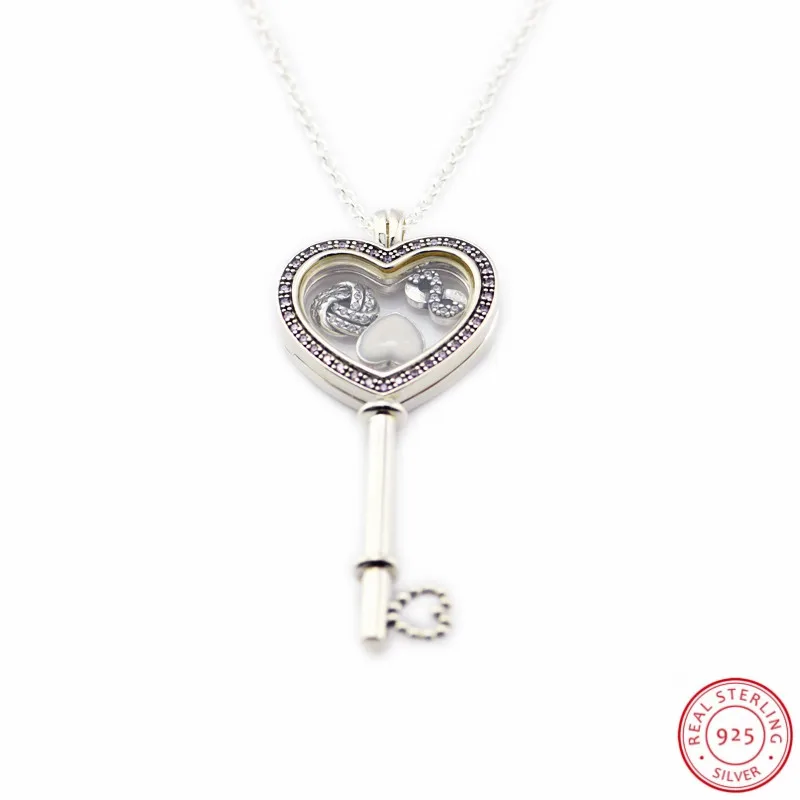 

Love Petites Assembly Heart-shaped Large Floating Locket Key 80cm Y-Chain Long Necklaces for Women Silver 925 Jewelry FLN055