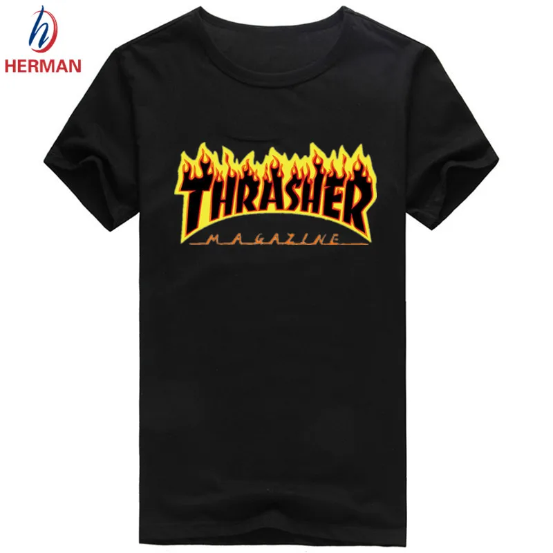 Trasher Brand Print t-shirt Fashion 2016 Skateboard Brand Clothing Men's Skateboard Compression T shirt Homme,trasher Men PY009