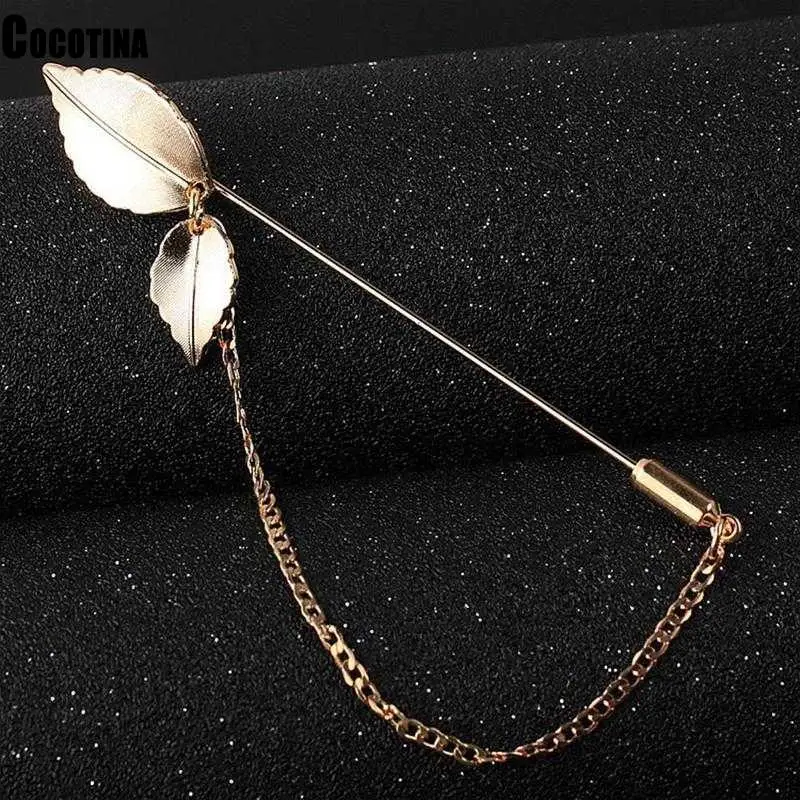 سحر ريترو ليف بروش دبابيس طوق دعوى عصا Breastpin التلبيب دبوس إبرة طويلة مع سلسلة للنساء الرجال