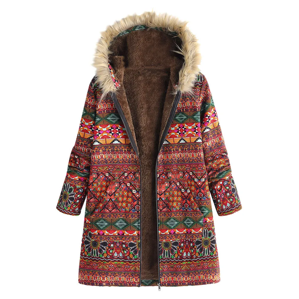 

Hooded Pockets Vintage Oversize Coats Fashion Cashmere Coat Manteau Femme Hiver Womens Winter Warm Outwear Print Women's jackets