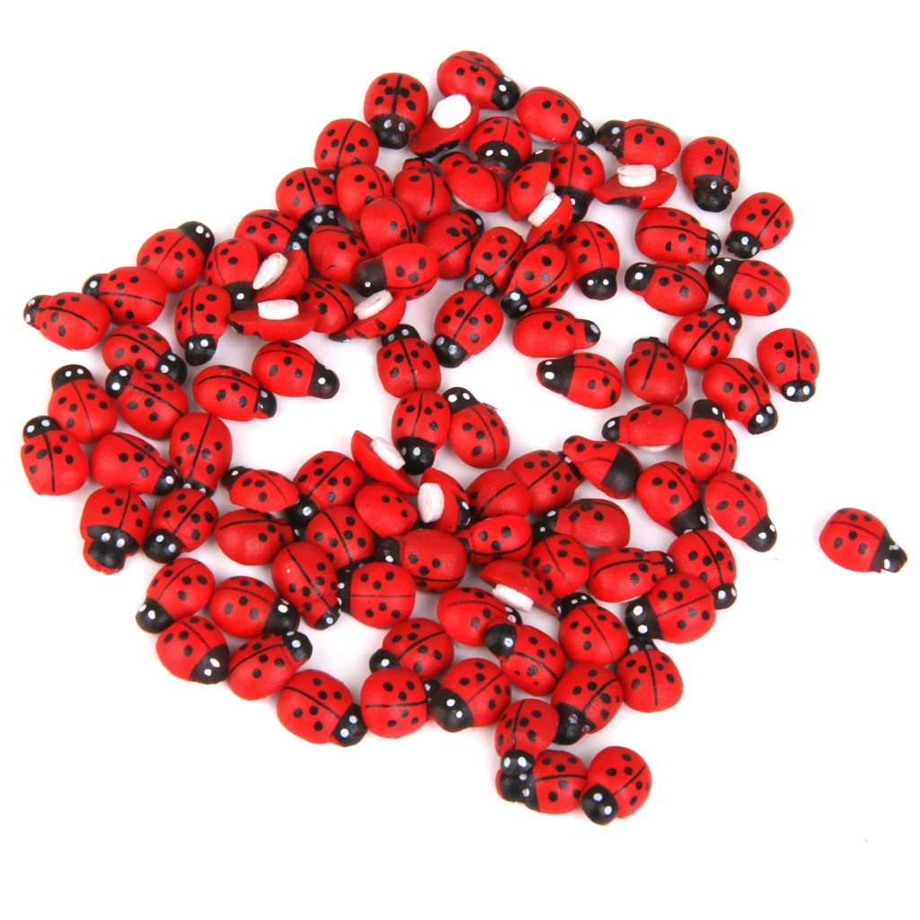 100x Miniature Dollhouse Bonsai Craft Garden Landscape Wooden Ladybug Decor