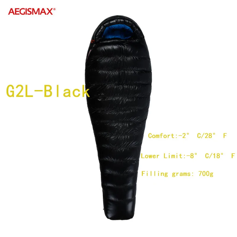 G2L-Black AEGISMAX G1 G2 Сверхлегкий белый гусиный пух Мумия Открытый походный Кемпинг взрослый спальный мешок 3 сезона с компрессионным мешком - Цвет: G2L-Black