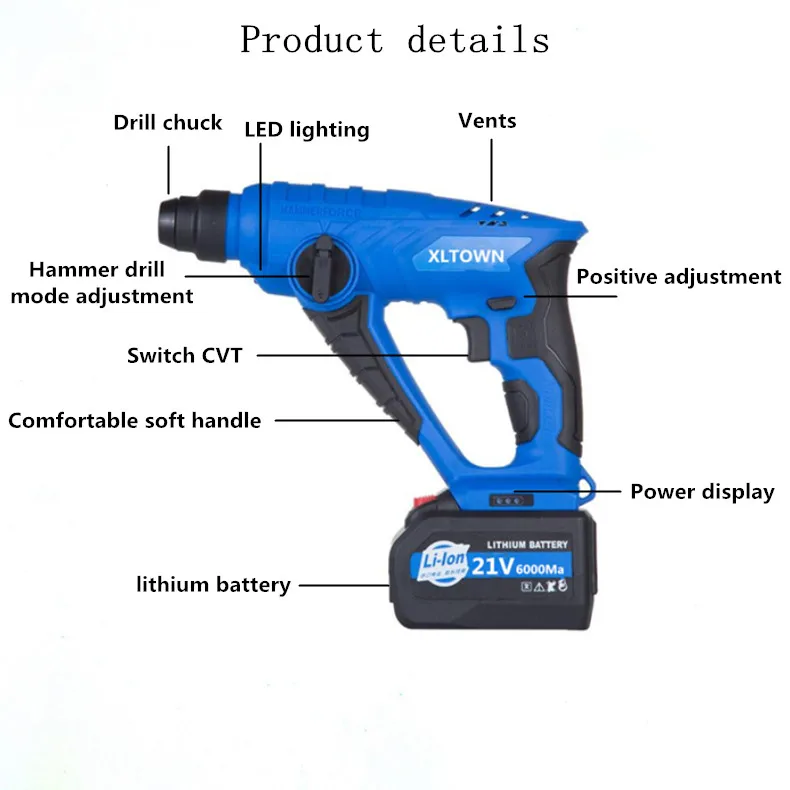 XLTOWN 21 в электрический молоток многофункциональный 6000 мАч перезаряжаемый литиевый аккумулятор молоток Дрель ударная дрель электрическая дрель