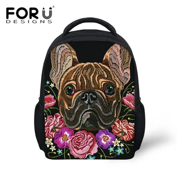 

FORUDESIGNS Kids Kindergarten School Bags for Girls Bulldog Flower Printing Kawaii Schoolbag Small Book Bag Children Backpack