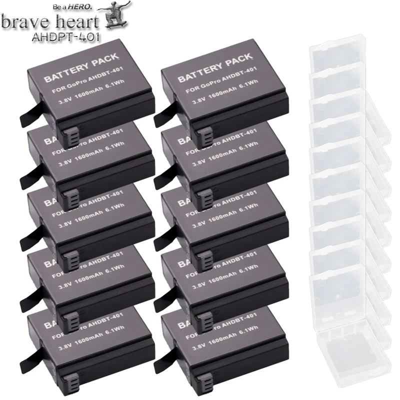 Brave heart 10x1600 mAh hero 4 bateria Gopro 4 батарея для камеры gopro go pro hero 4 батарея для камеры GoPro hero 4