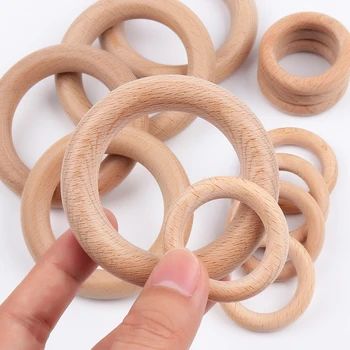 

TYRY.HU 5pcs/lot Natural Wood Teether Teething Rings Toy Baby Teether Tooth Care Non-toxic Healthy 100% Beech Wooden 40mm/70mm