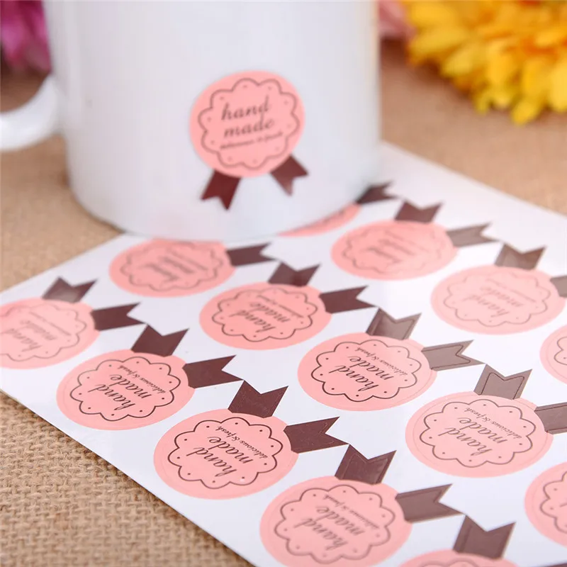 

120pcs Top quality HandMade Pink Medal Shape Seal Sticker baking package paper tags Small gift labels Free Shipping