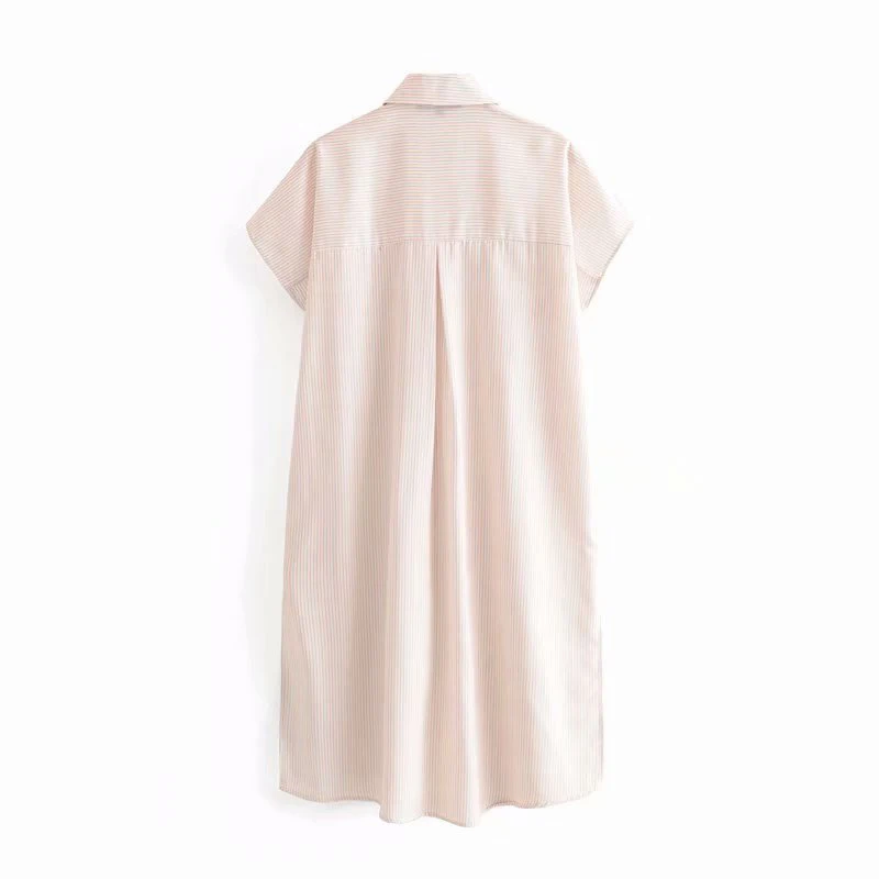 Stripe Shirt Dress Women's Casual Button Slim Mid-Calf Summer Short Sleeve Loose Dress Fashion Beach Dresses with Pocket