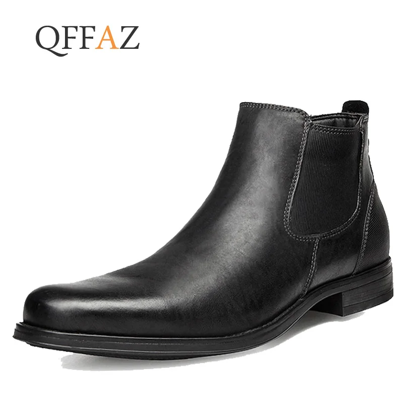 

QFFAZ 2019 Fashion Spring Autumn Men Chelsea Boots Slip-On Dress Shoes Dancing Footwear Pointed Toe Motorcycle Boots