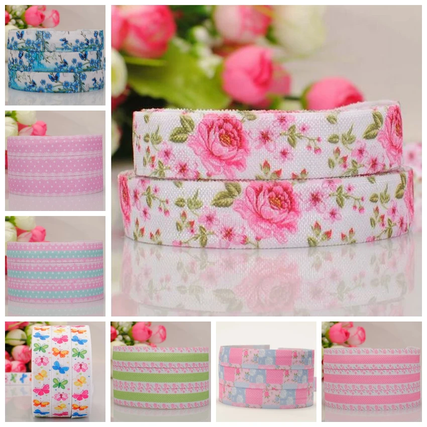 

free shipping 50yards 5/8 " 16mm rose ribbon pattern printed flowers dots ribbon FOE tape DIY