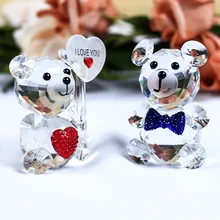 1 Piece Cute Bear Crystal Figurine With A Heart Shaped Ornament DIY Glass Animal Miniature Love Romantic Gifts Home Decor