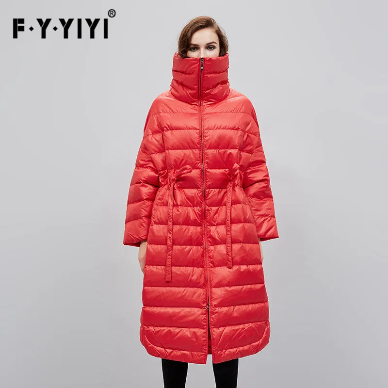 

Winter warm women 's jacket European and American style long loose women' s high collar Down Coat belt Parka White duck down