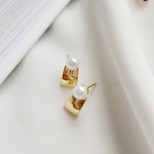 Серьги-гвоздики из стерлингового серебра 925 пробы с жемчугом, простой дикий дизайн, качественные серебряные серьги для женщин, очаровательные модные ювелирные изделия