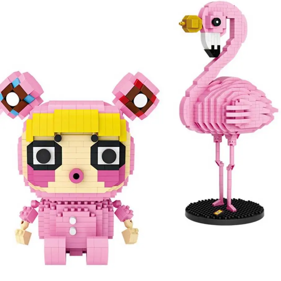 

Assemble Cartoon Figure Cute Pink Flamingo Peach Model Building Blocks Toys Educational Model Bricks Compatible Legod Toys Gifts